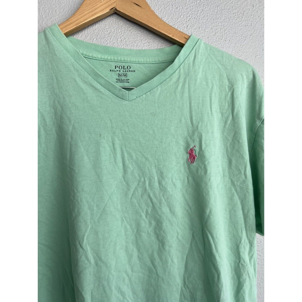 Polo Ralph Lauren Mint Green Pink logo Mens Short Sleeve Shirt Size Medium - Picture 4 of 8
